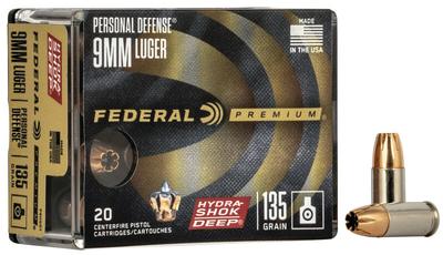 Federal Personal Defense Hydra Shok Deep 9MM 135GR 20RD Box #P9HSD1