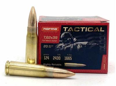 Norma Tactical 7.62x39mm 124gr FMJ 20rd box #295540020